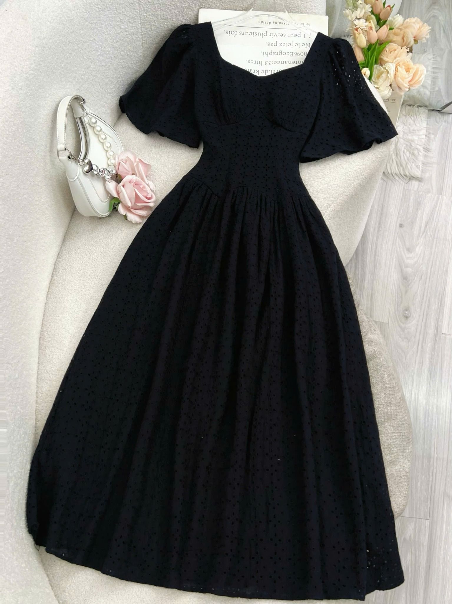 Váy Kate Thêu Cổ Vuông Thiết Kế TuTu Store Dành Cho Nữ - Mã D845