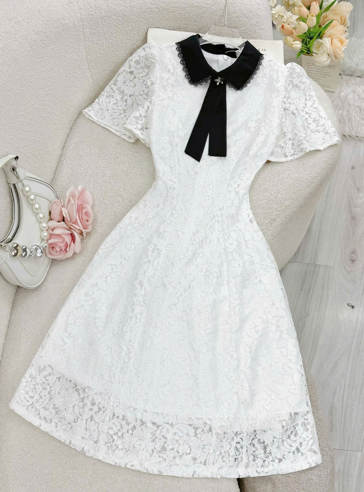 Váy Ren Cotton Form Lửng Thiết Kế TuTu Store Dành Cho Nữ Đi Tiệc - Mã D861
