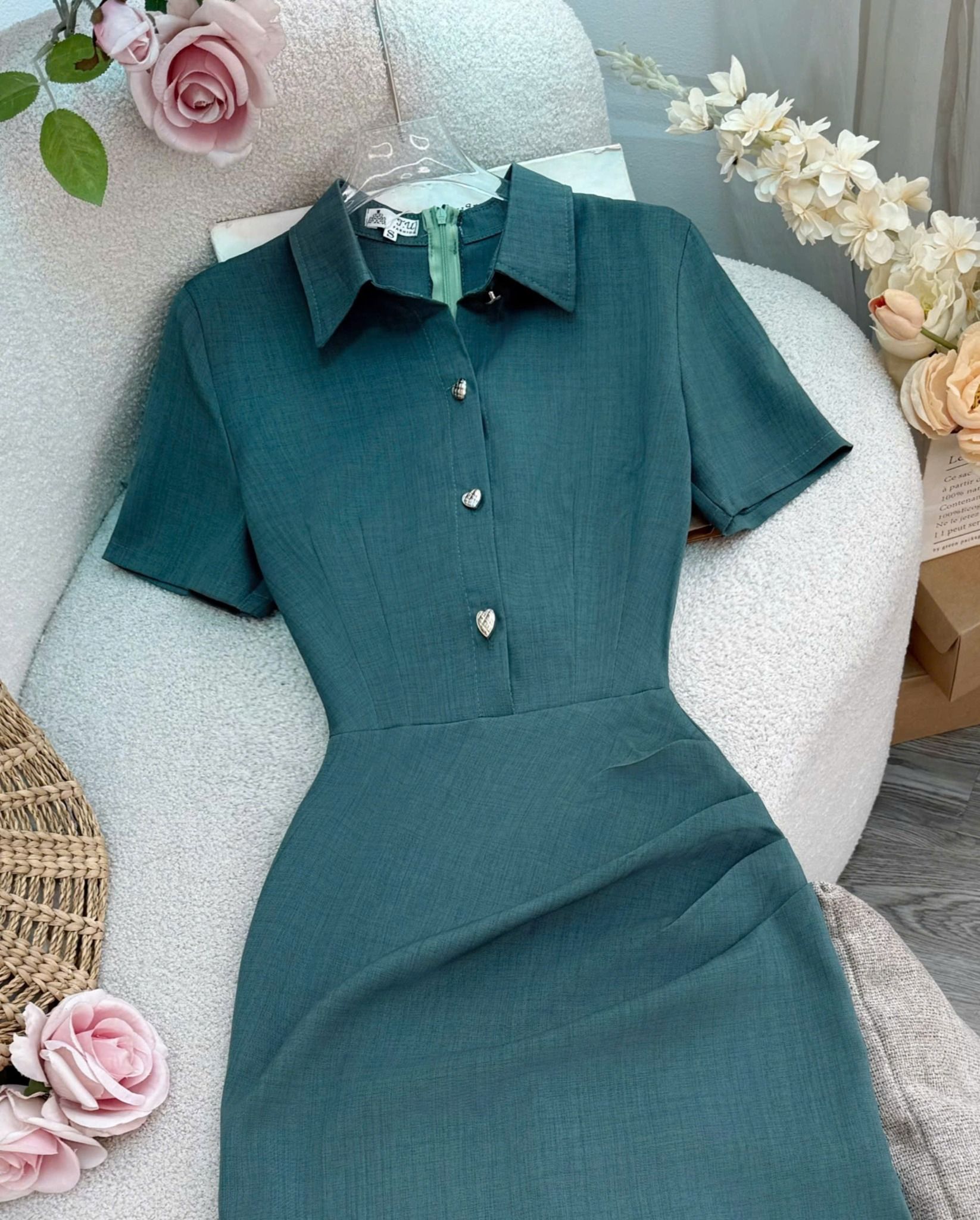 Đầm Bố Xước Thái Nút Thật Thiết Kế TuTu Store Phù Hợp Đi Chơi Dành Cho Nữ - Mã D1095