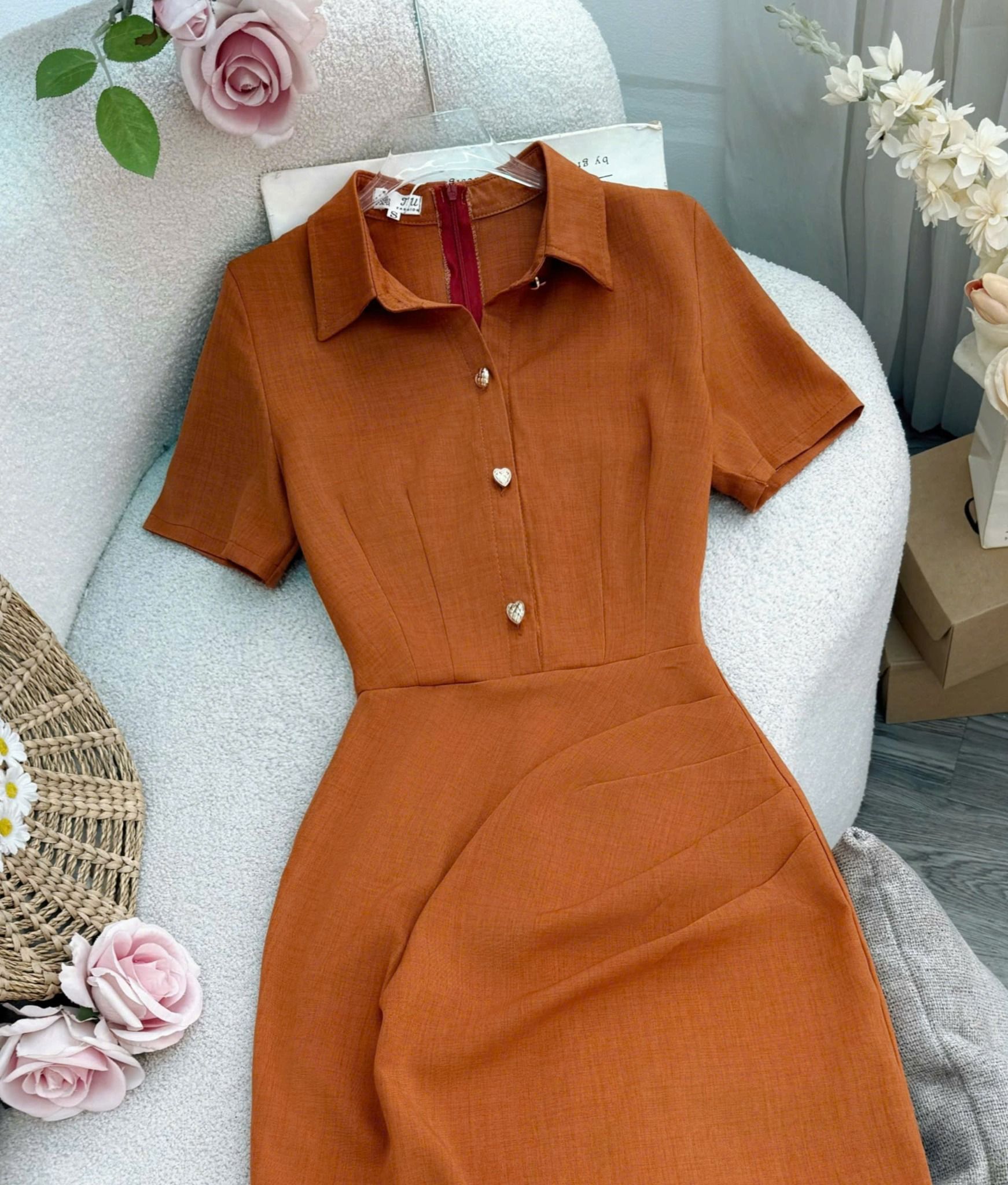 Đầm Bố Xước Thái Nút Thật Thiết Kế TuTu Store Phù Hợp Đi Chơi Dành Cho Nữ - Mã D1095