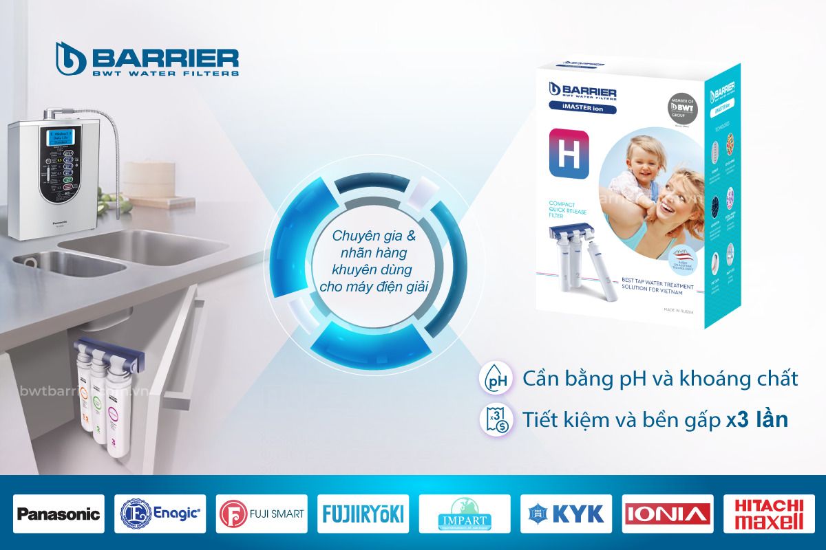 Bộ lọc nước Nano, tiền lọc cho máy Kangen - Ion Kiềm - Điện giải - BWT Barrier iMaster ion H / M