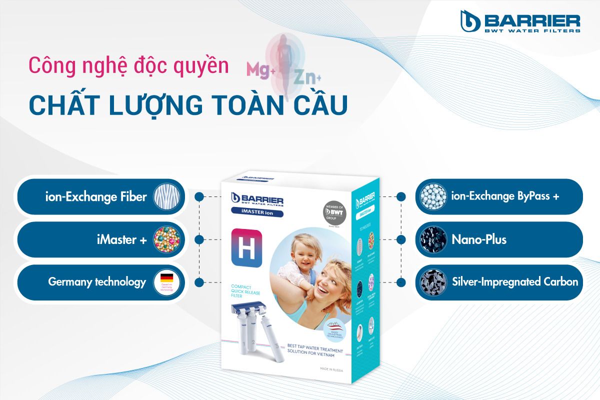 Bộ lọc nước Nano, tiền lọc cho máy Kangen - Ion Kiềm - Điện giải - BWT Barrier iMaster ion H / M