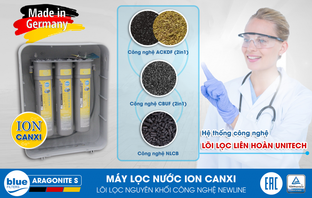 MÁY LỌC NƯỚC ION CANXI BLUEFILTERS ARAGONITE H3 - Made in Germany