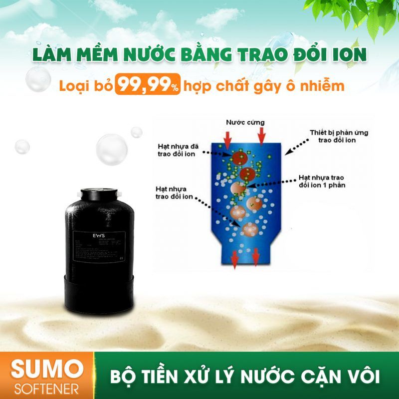Bộ tiền lọc cột thô khử cặn canxi xử lý nước chống cặn Ews Sumo Softener