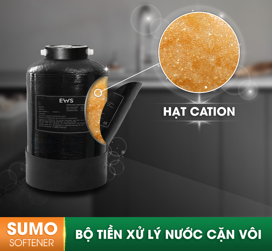 Bộ tiền lọc cột thô khử cặn canxi xử lý nước chống cặn Ews Sumo Softener