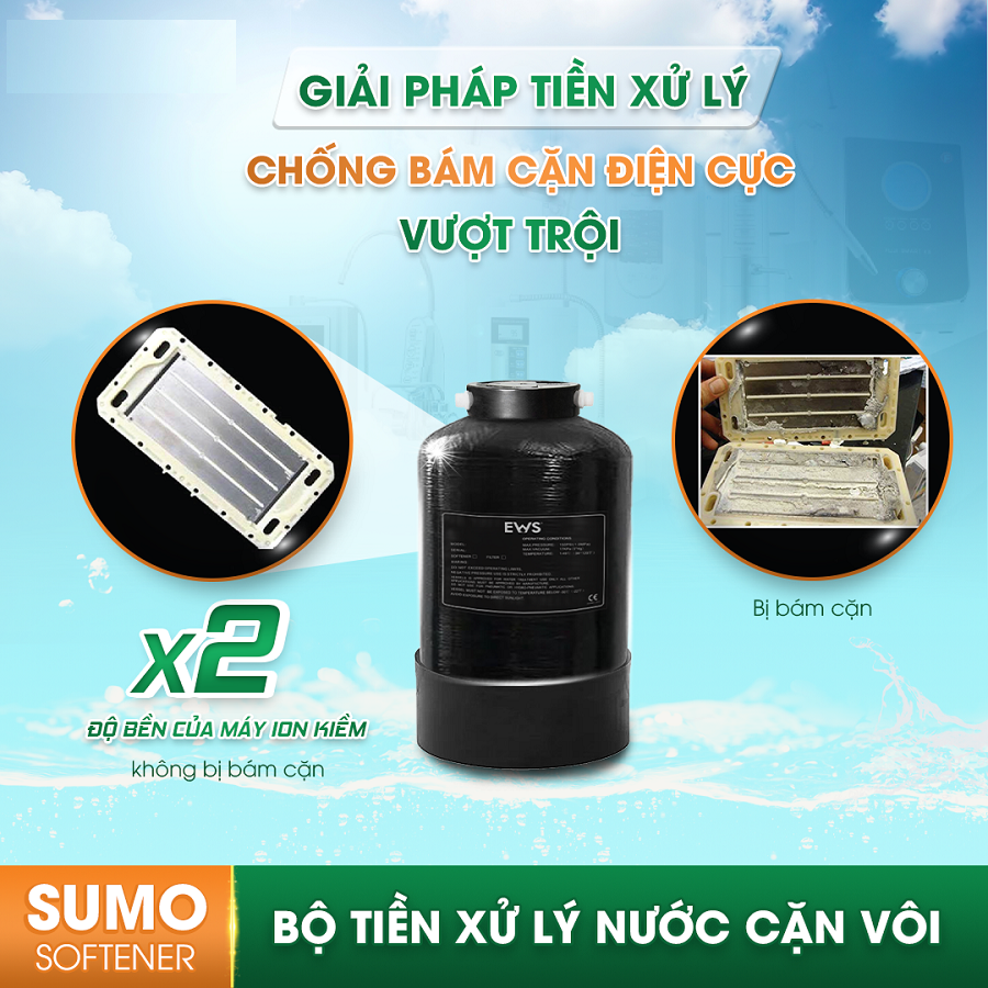 Bộ tiền lọc cột thô khử cặn canxi xử lý nước chống cặn Ews Sumo Softener