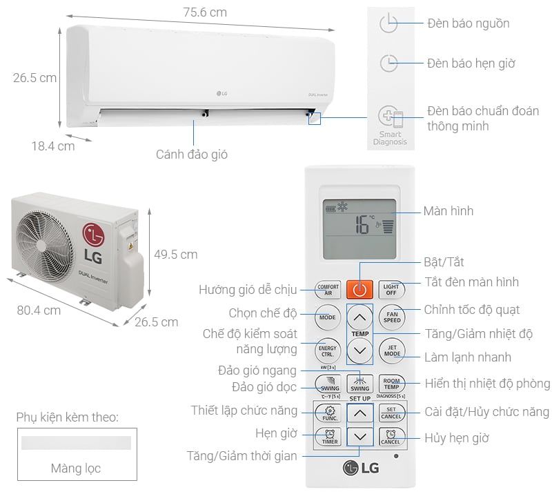 LG V10ENW1/V10WIN/V13WIN/V18WIN/V18ENF1/V24WIN 1 CHIỀU INVERTER GAS R32
