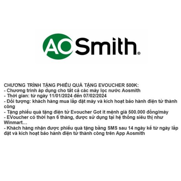  [TẶNG VOUCHER 500K TỪ 11/1 -7/2]Máy Lọc Nước RO aosmith A.O.Smith A1 A2 - Miễn phí lắp đặt toàn quốc 