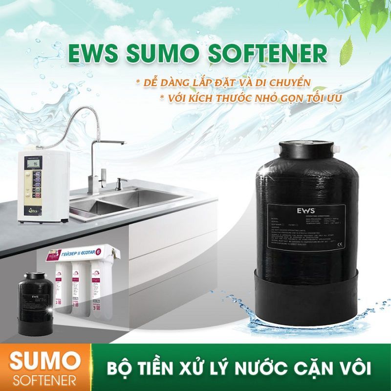 Bộ tiền lọc cột thô khử cặn canxi xử lý nước chống cặn Ews Sumo Softener