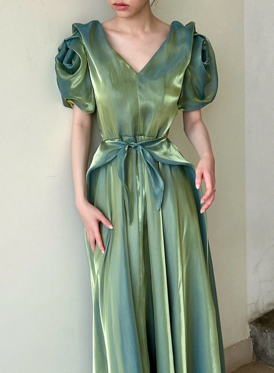 Helena Dress - Đầm Hoa Hồng Tay Phồng Q1013