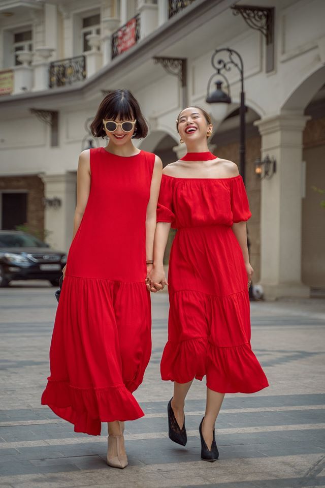 Macie Dress - Đầm trễ vai đỏ D60