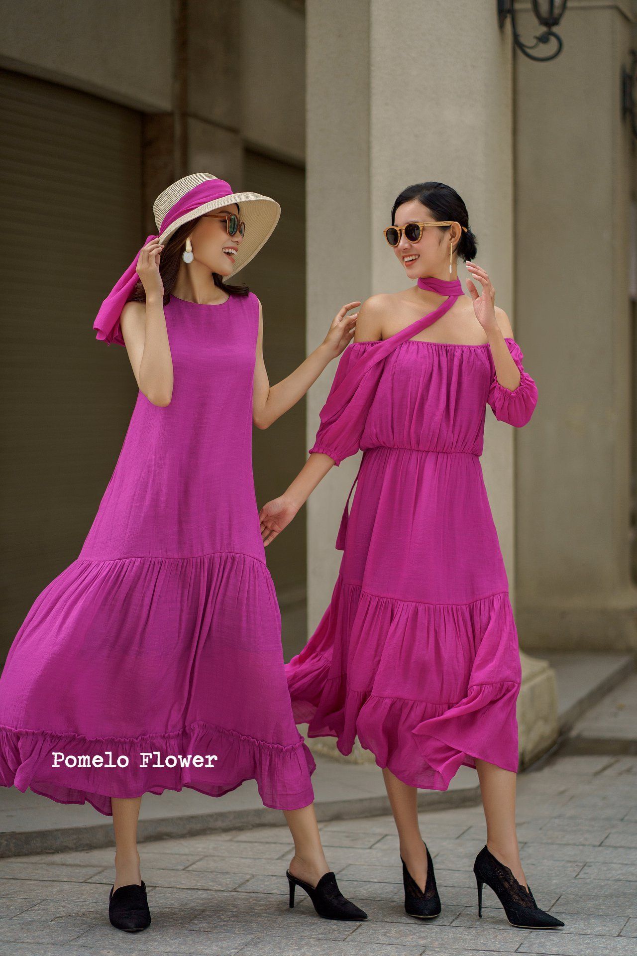 Emily Dress - Đầm xô lụa trễ vai tím D067 D068 D526 D527