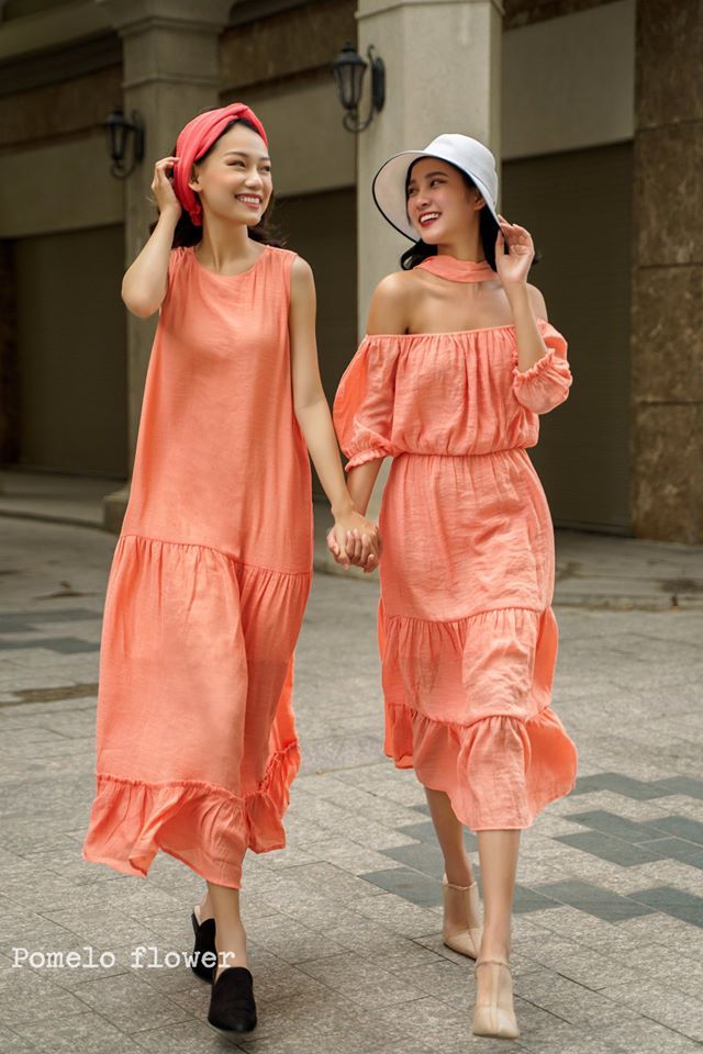 Đầm xô lụa trễ vai L34