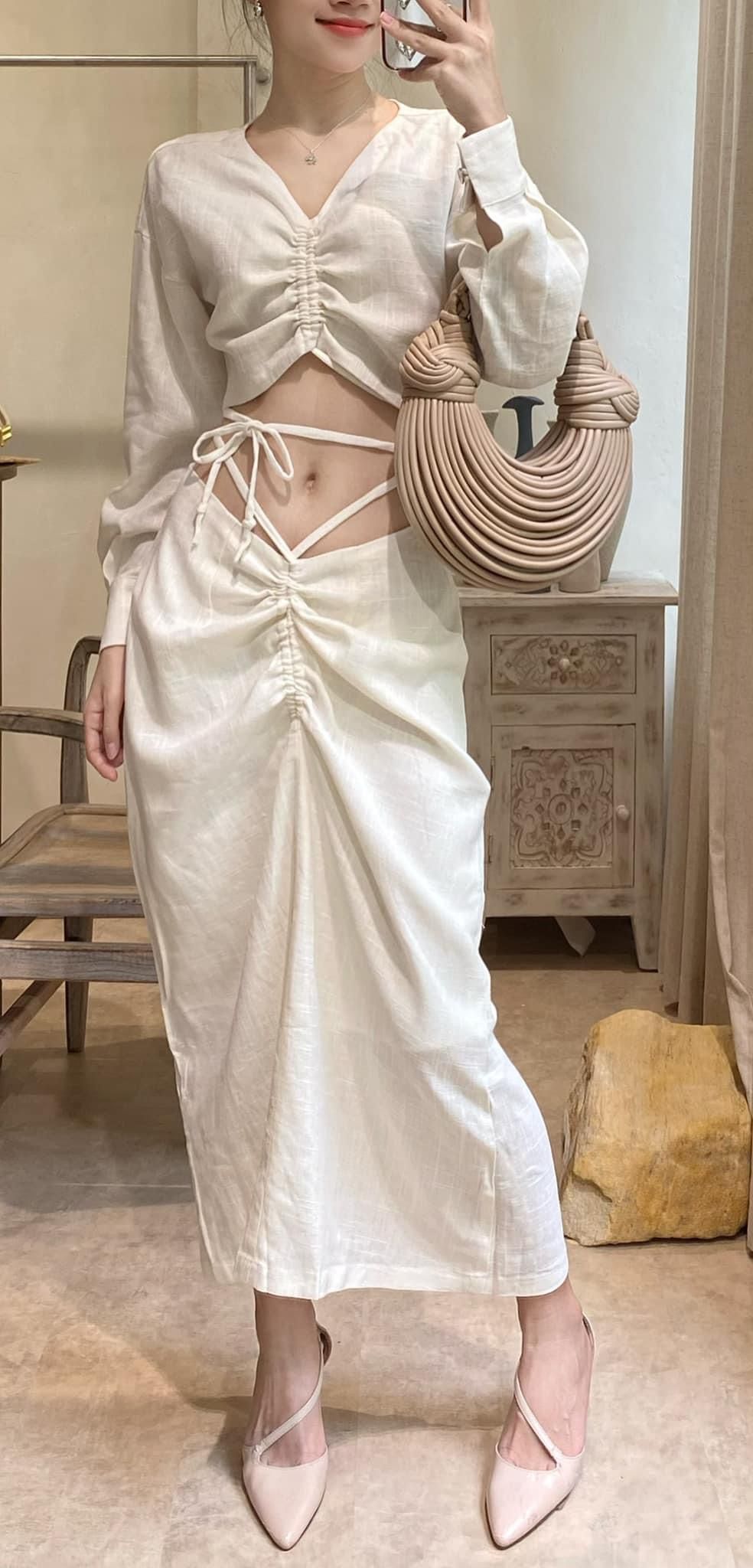 Isabella Set - Set áo crop top và chân váy linen S39