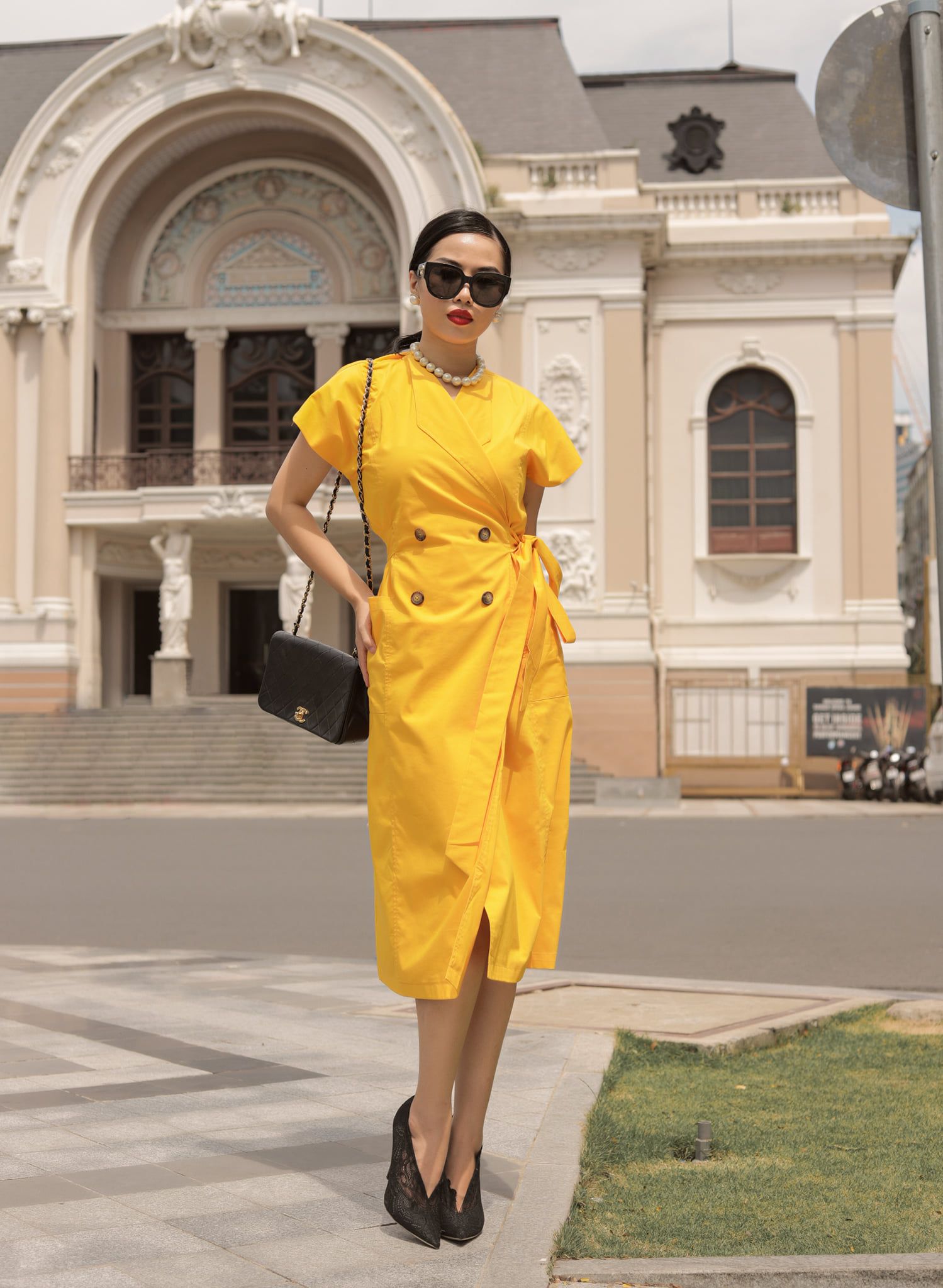 Natasha Dress - Đầm vàng 4 nút phía trước D169