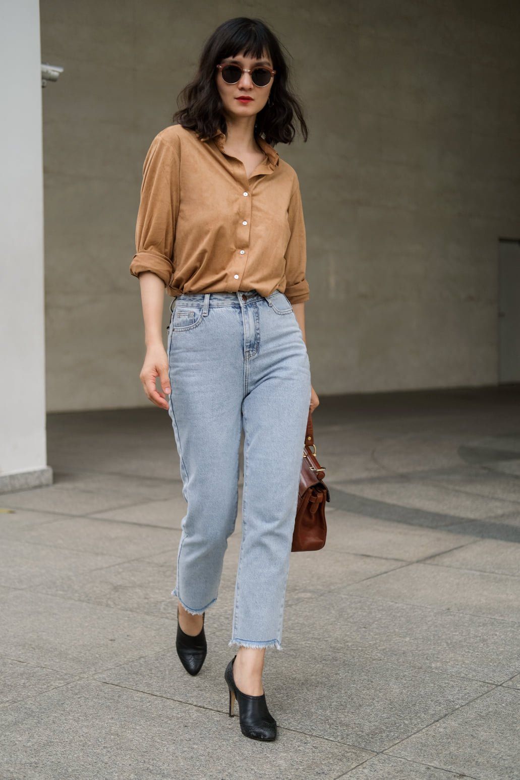 Juliet Shirt - Áo sơ mi da lộn vàng đồng A42