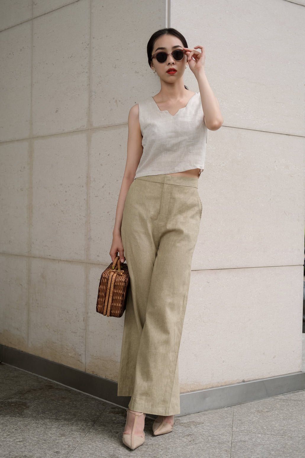 Jane Trousers - Quần linen suông ống rộng Q05