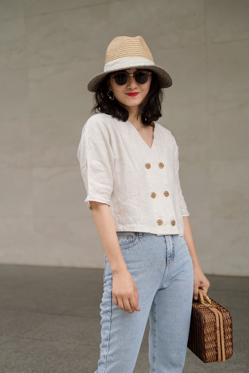 Vivienne Shirt - Áo linen 2 hàng cúc A55