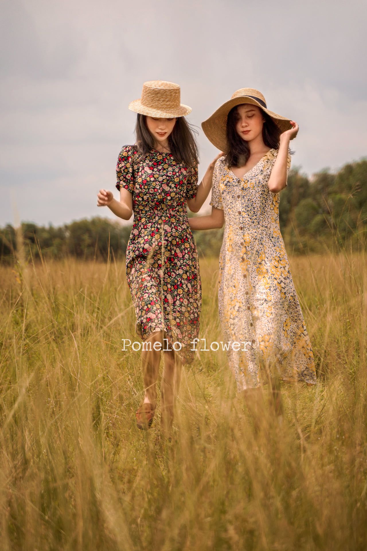 Amari Dress - Đầm hoa nền đen nhấn eo D155