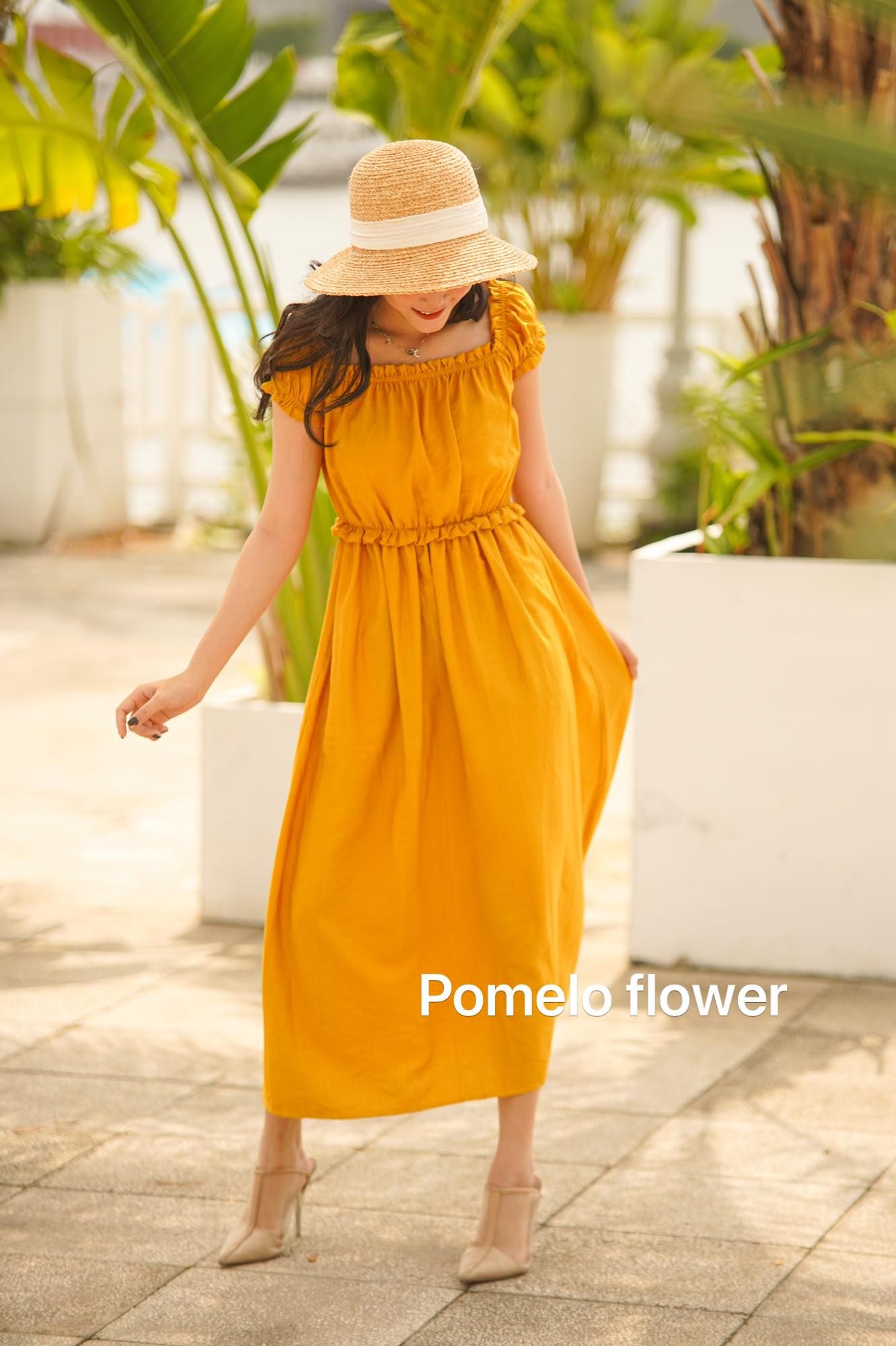 Adelyn Dress - Đầm trễ vai Đũi tơ ngắn tay D75