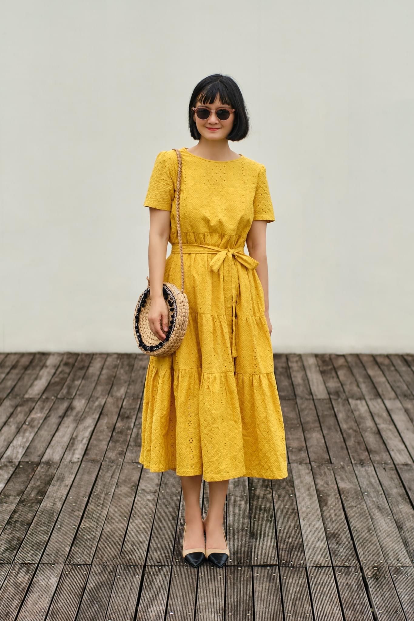 Đầm suông tay ngắn , 3 tầng - D744