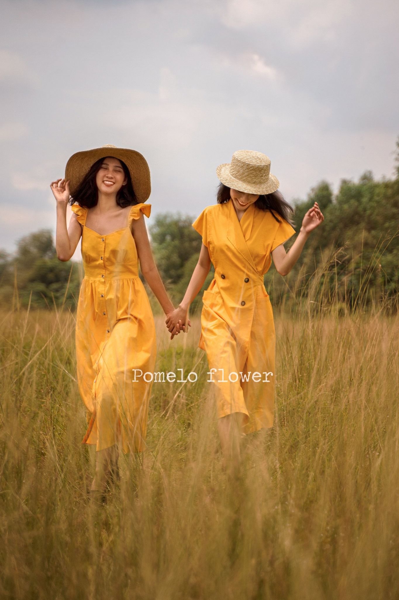 Ariel Dress - Đầm vàng hàng nút, tay bèo D30