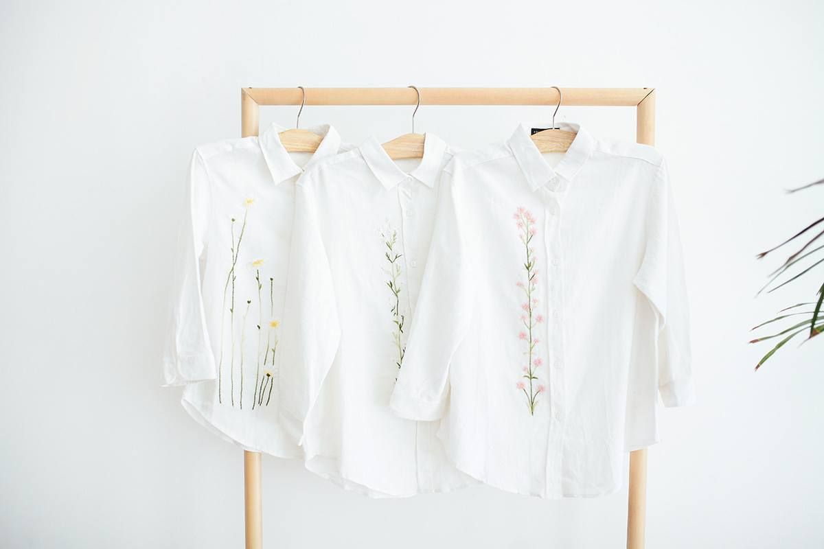 Áo sơ mi linen/ đũi thêu hoa