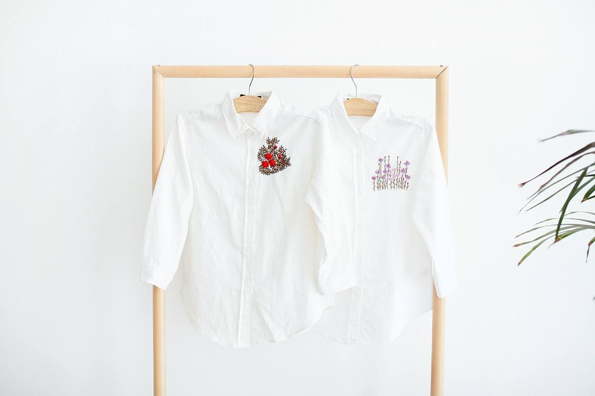 Áo sơ mi linen/ đũi thêu hoa