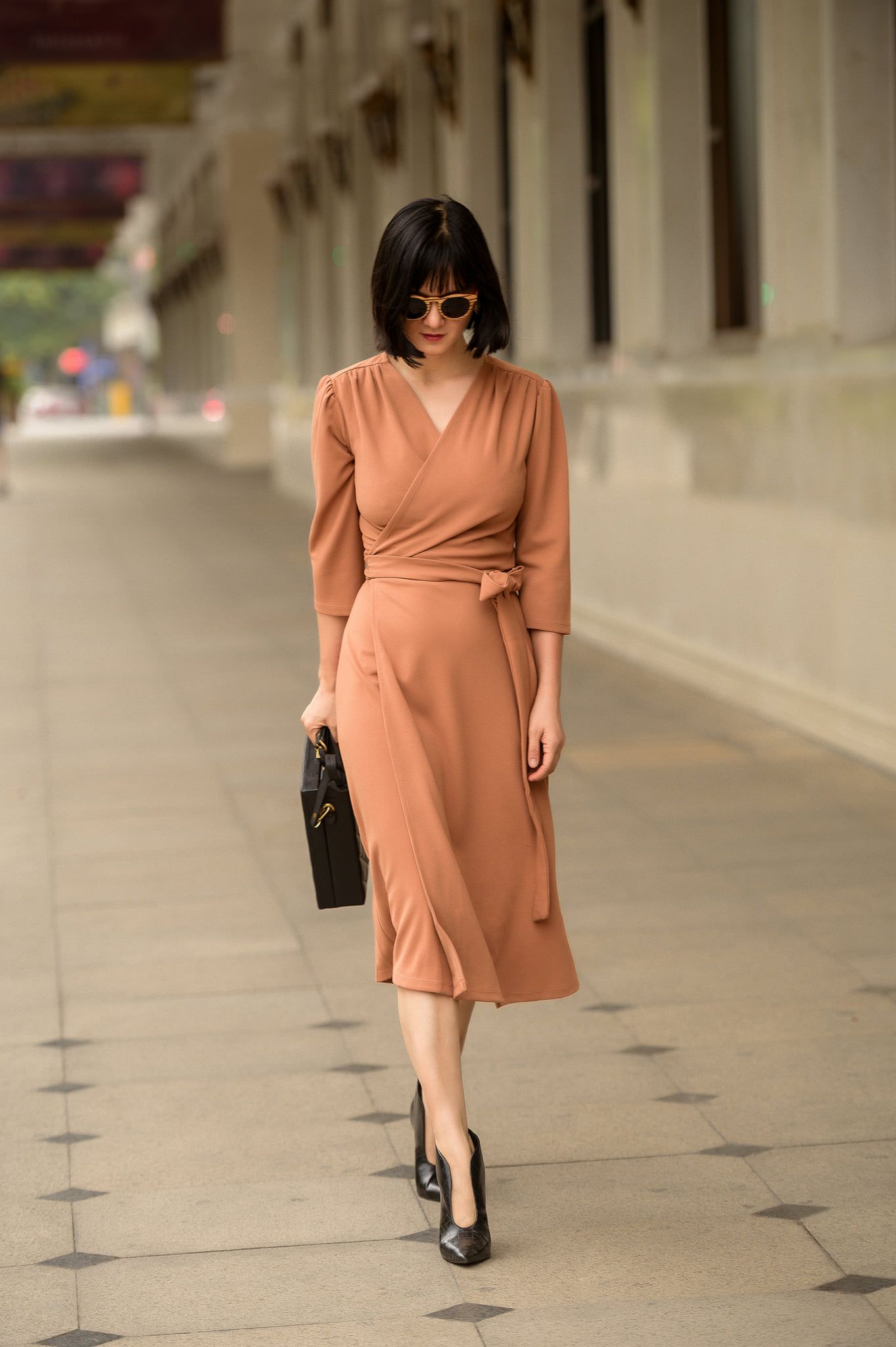 London Dress - Đầm thun xốp đắp chéo tay lửng D025 -> D027