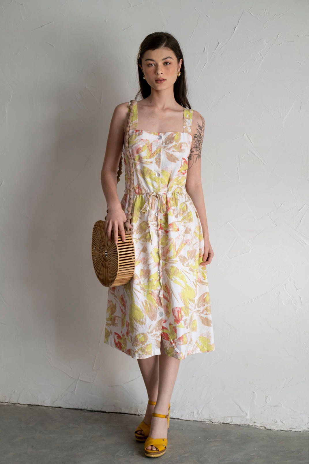 Elia Dress - Đầm linen 2 dây thắt eo D153