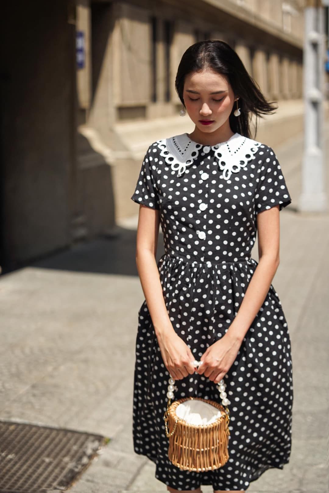 Amy Dress - Đầm chấm bi cổ ren D265