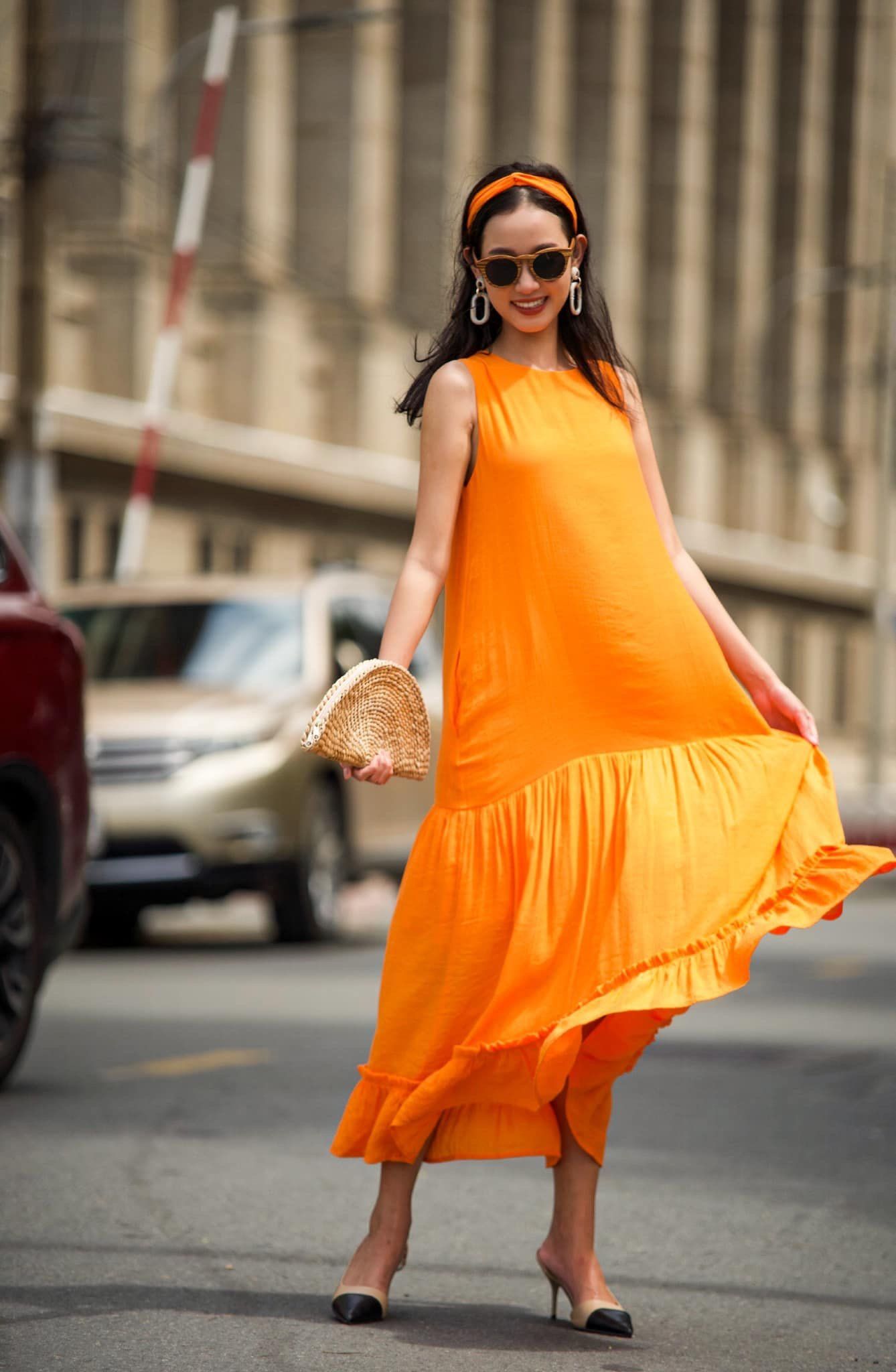 Harlow Dress - Đầm xô lụa sát nách cam D51
