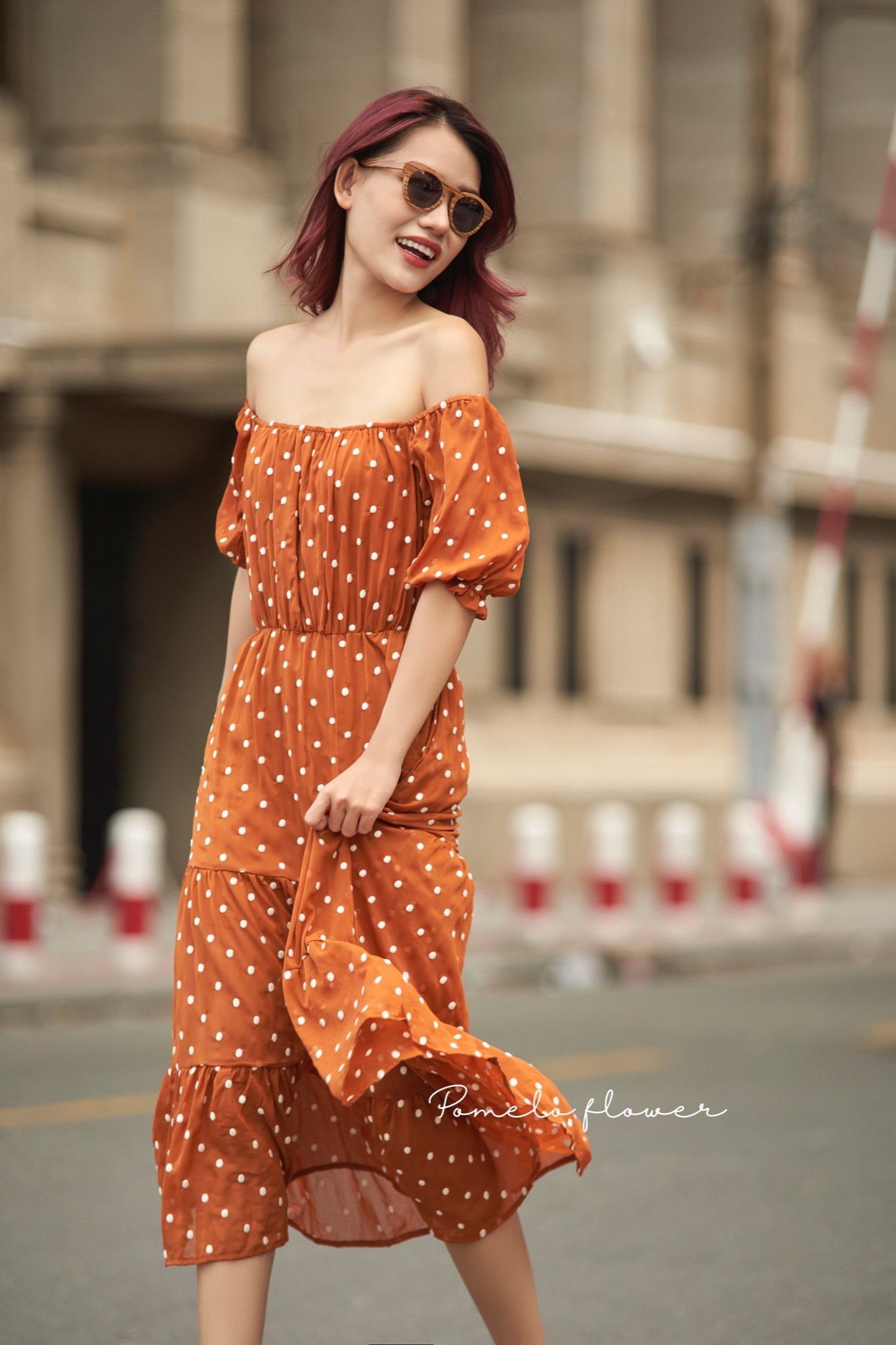 Esther Dress - Đầm trễ vai nâu - D611
