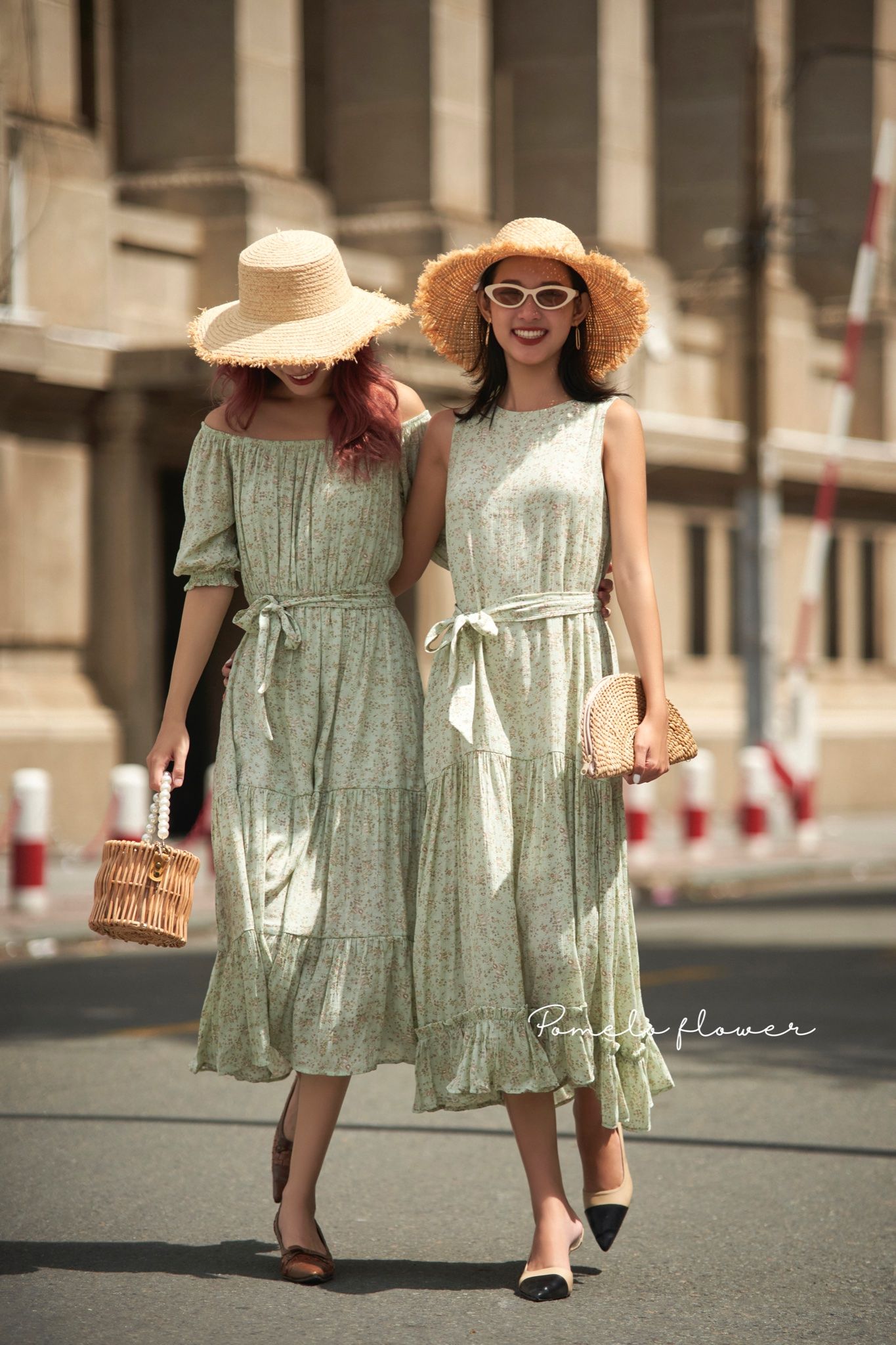 Kylie Dress - Đầm xô lụa sát nách xanh hoa nhí nâu - D614
