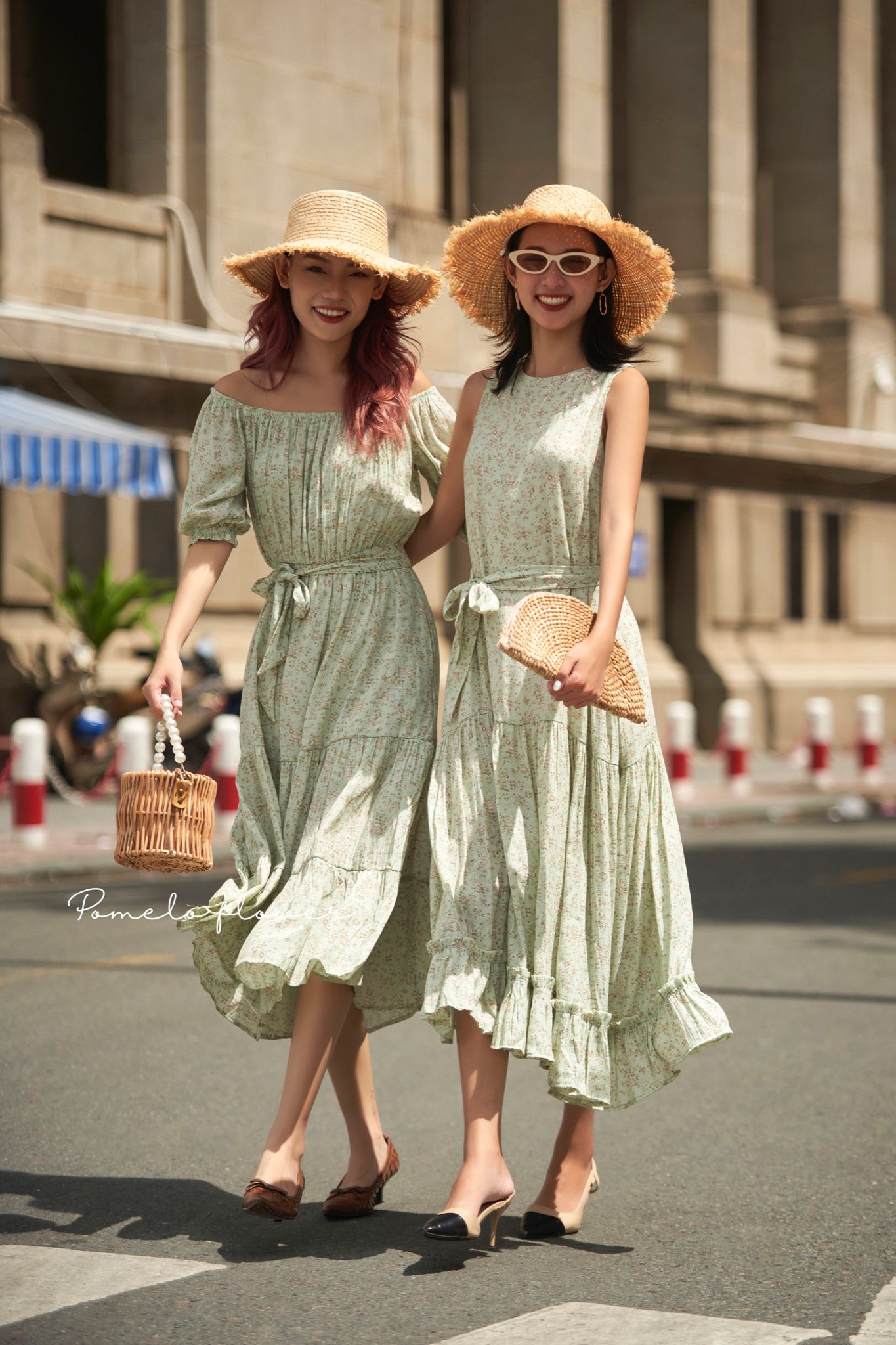 Kylie Dress - Đầm xô lụa sát nách xanh hoa nhí nâu - D614