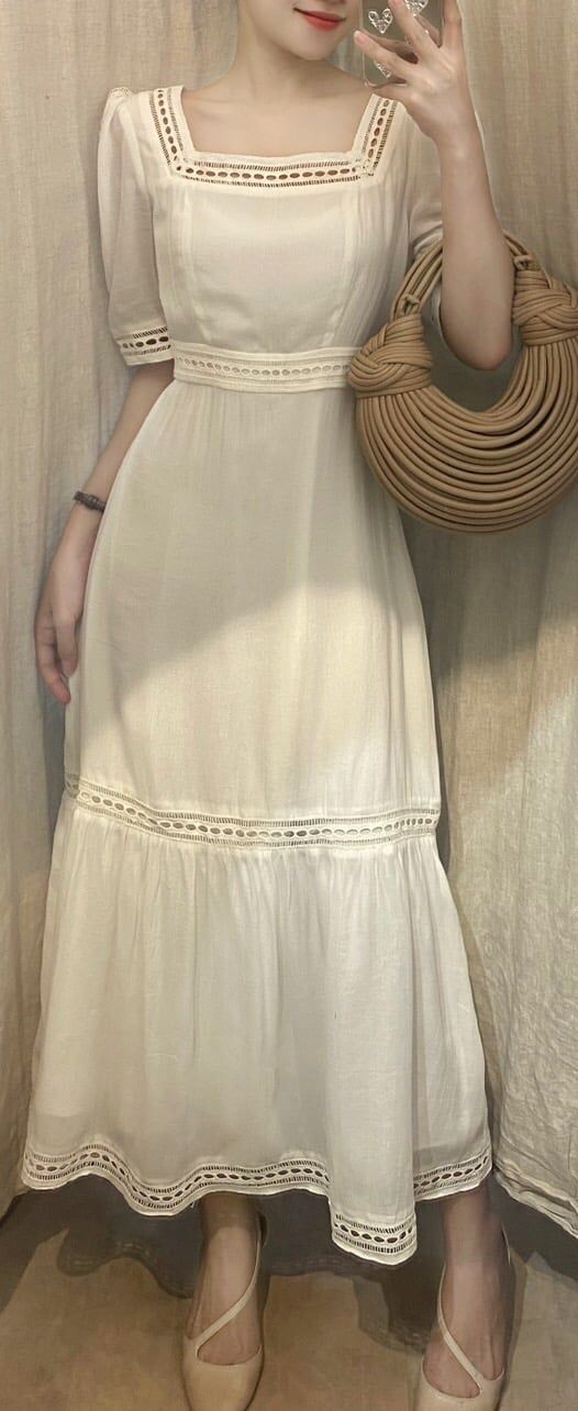 Jolie Dress - Đầm Cổ Vuông Phối Ren L55