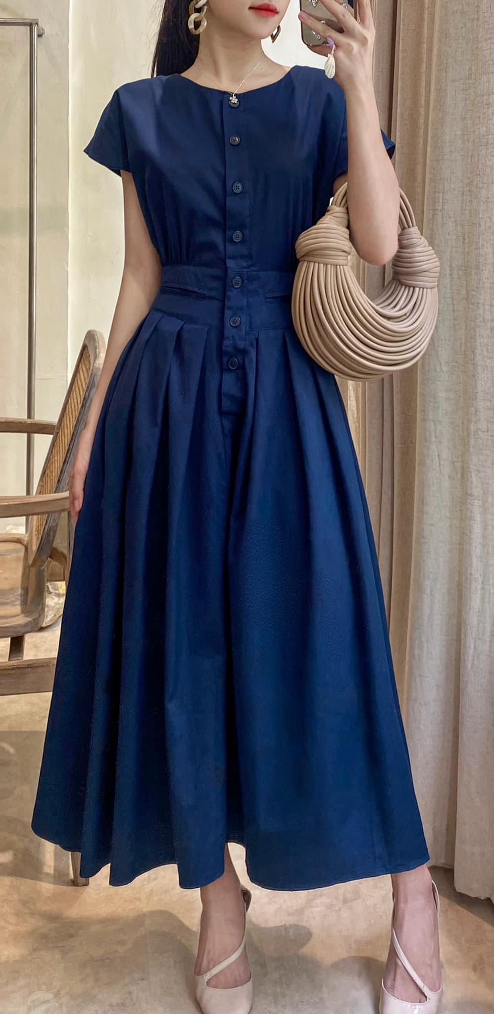 Michelle Dress - Đầm Tay Ngắn Một Hàng Nút L56