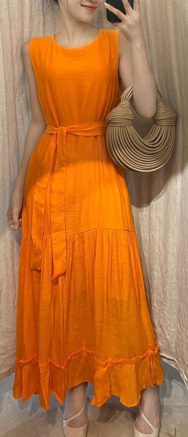Harlow Dress - Đầm xô lụa sát nách cam D51