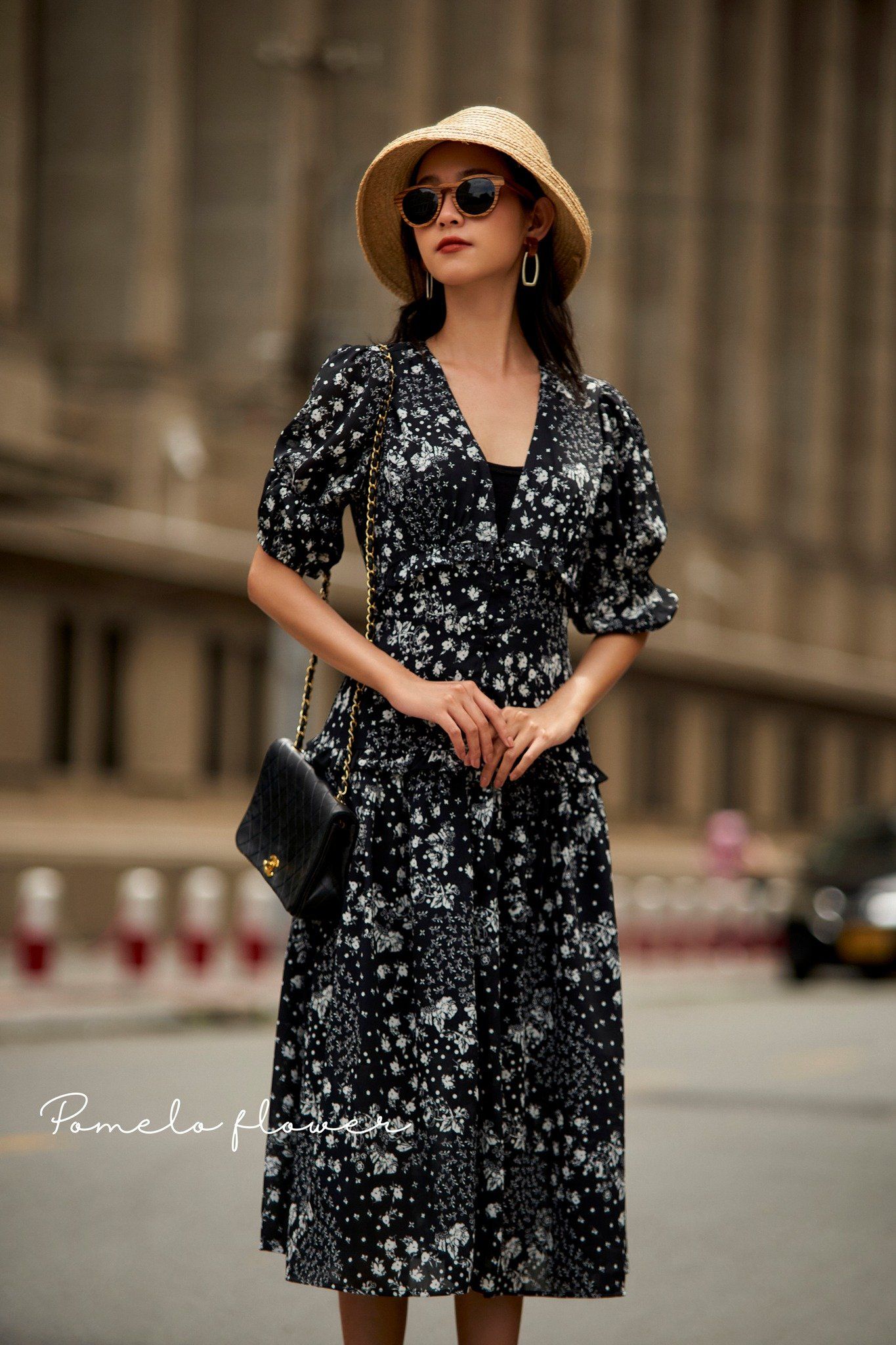 Lassy Dress - Đầm voan in hoa có cúc D709