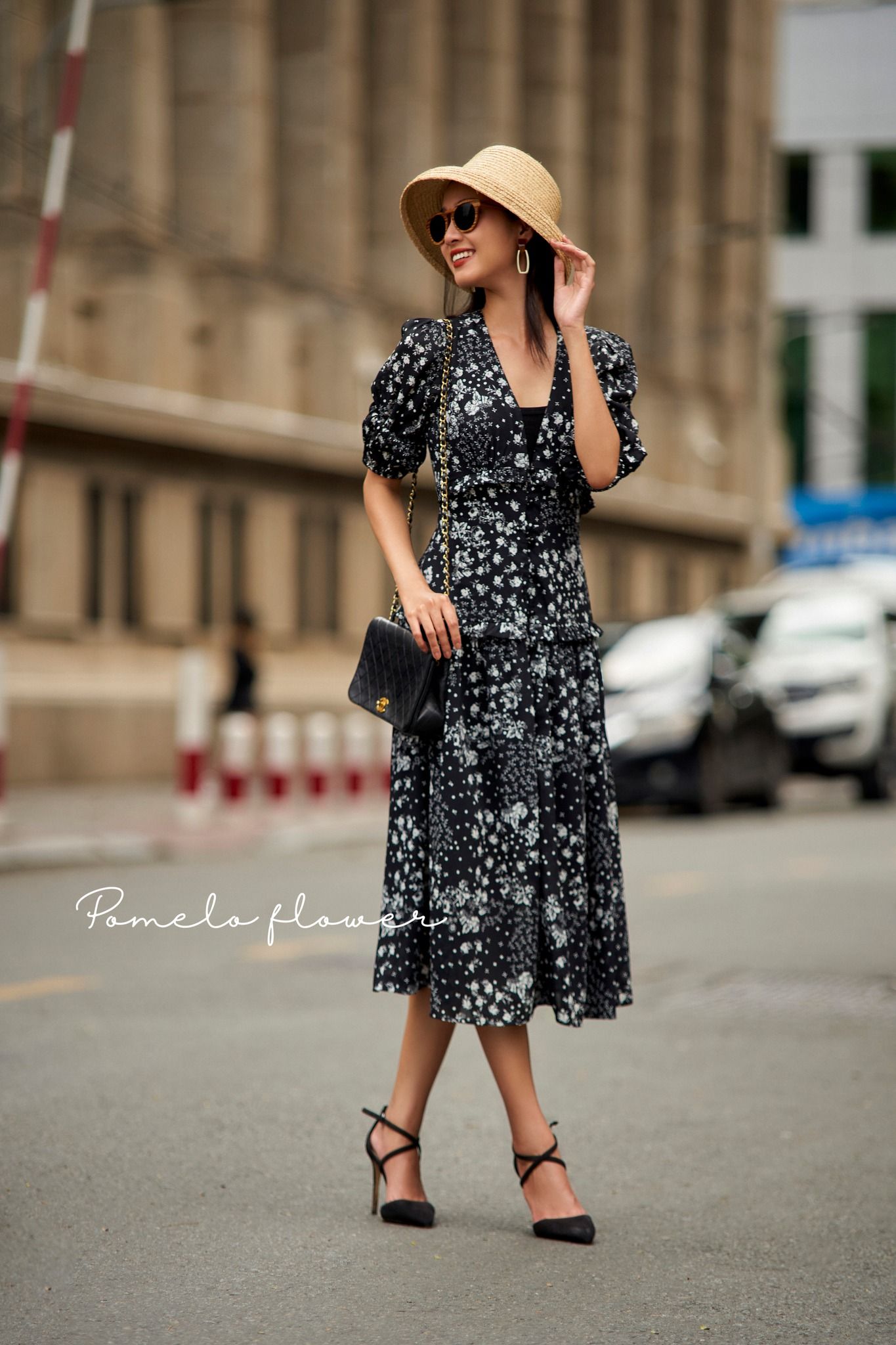 Lassy Dress - Đầm voan in hoa có cúc D709