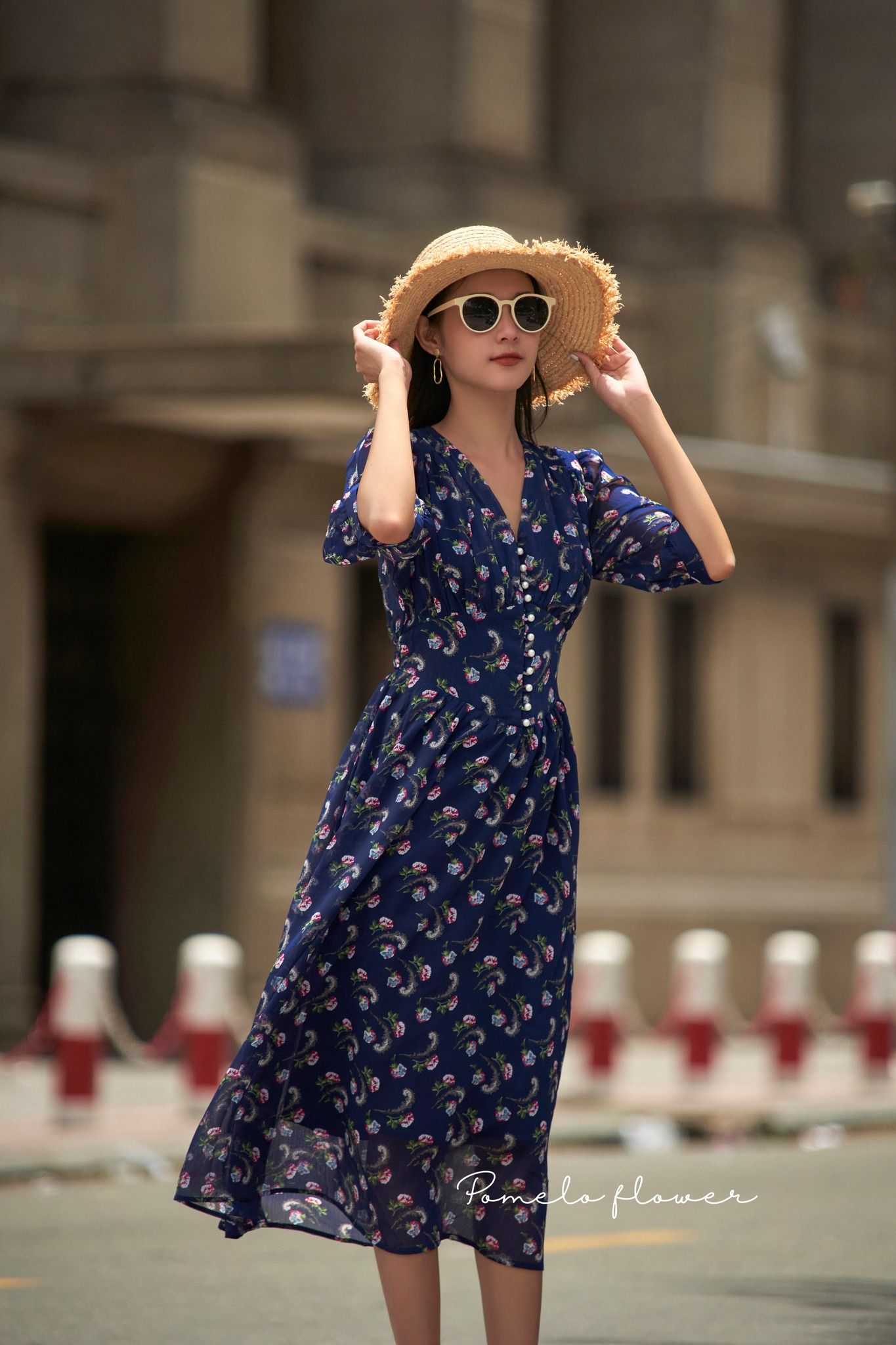 Melina Dress - Đầm voan in hoa có cúc - D01
