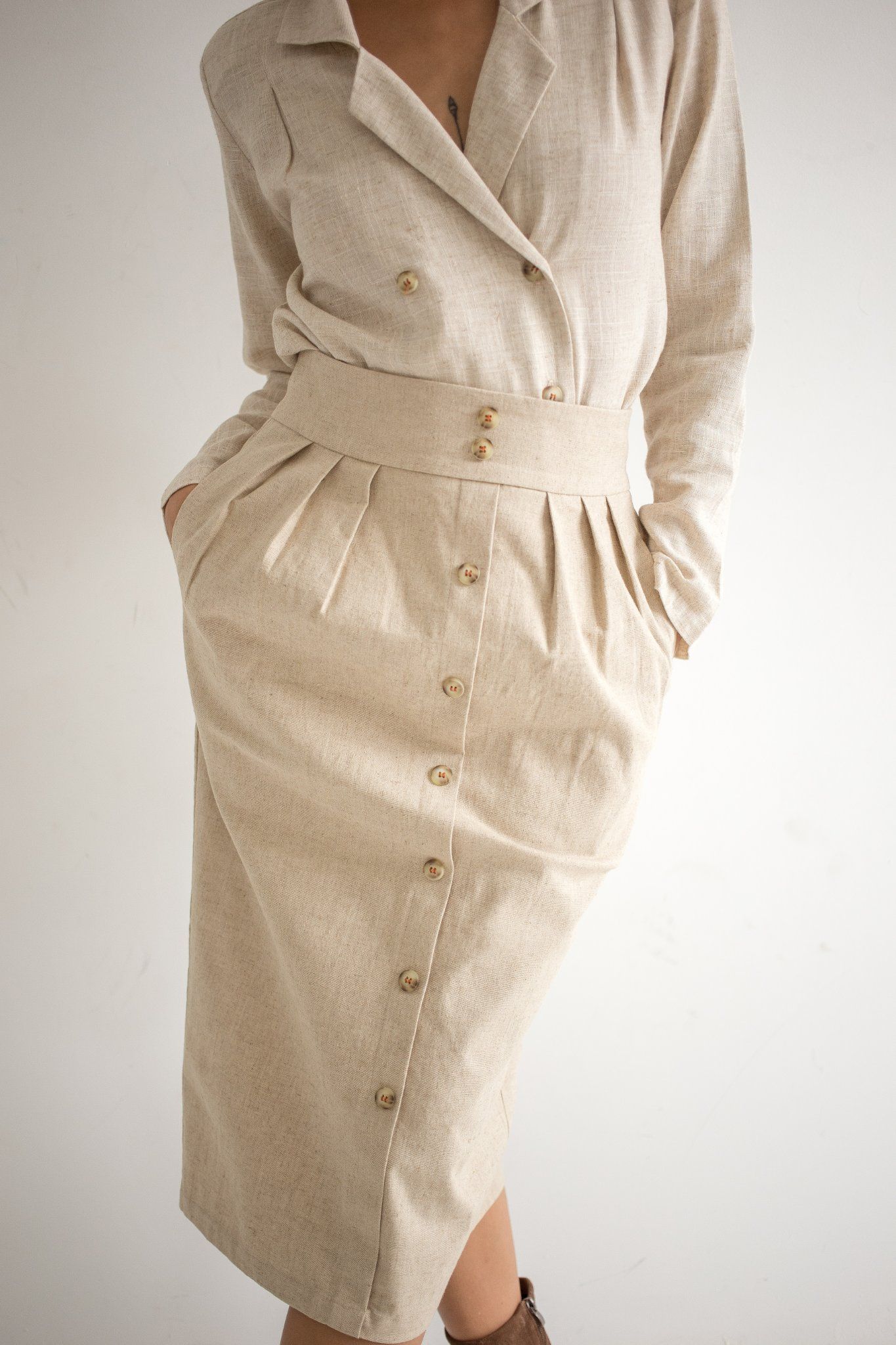 Isabella Set - Áo Vest Và Chân Váy Linen - S54