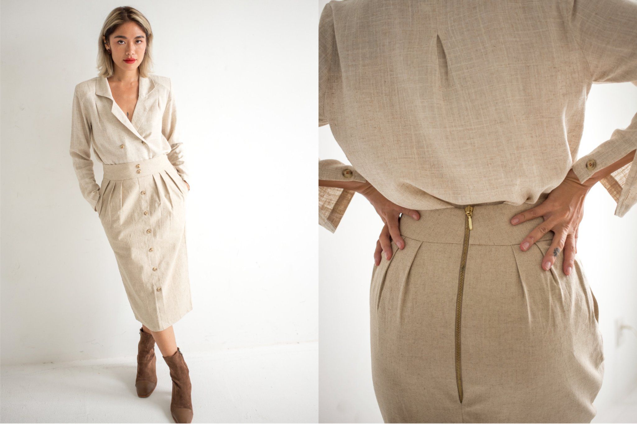 Isabella Set - Áo Vest Và Chân Váy Linen - S54