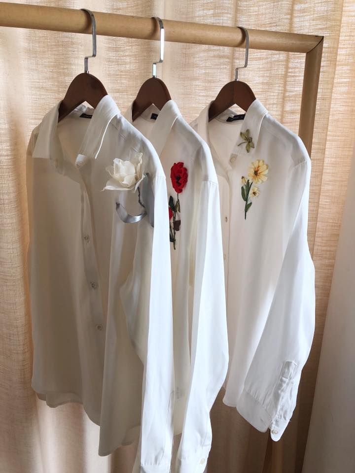 Áo sơ mi linen/ đũi thêu hoa