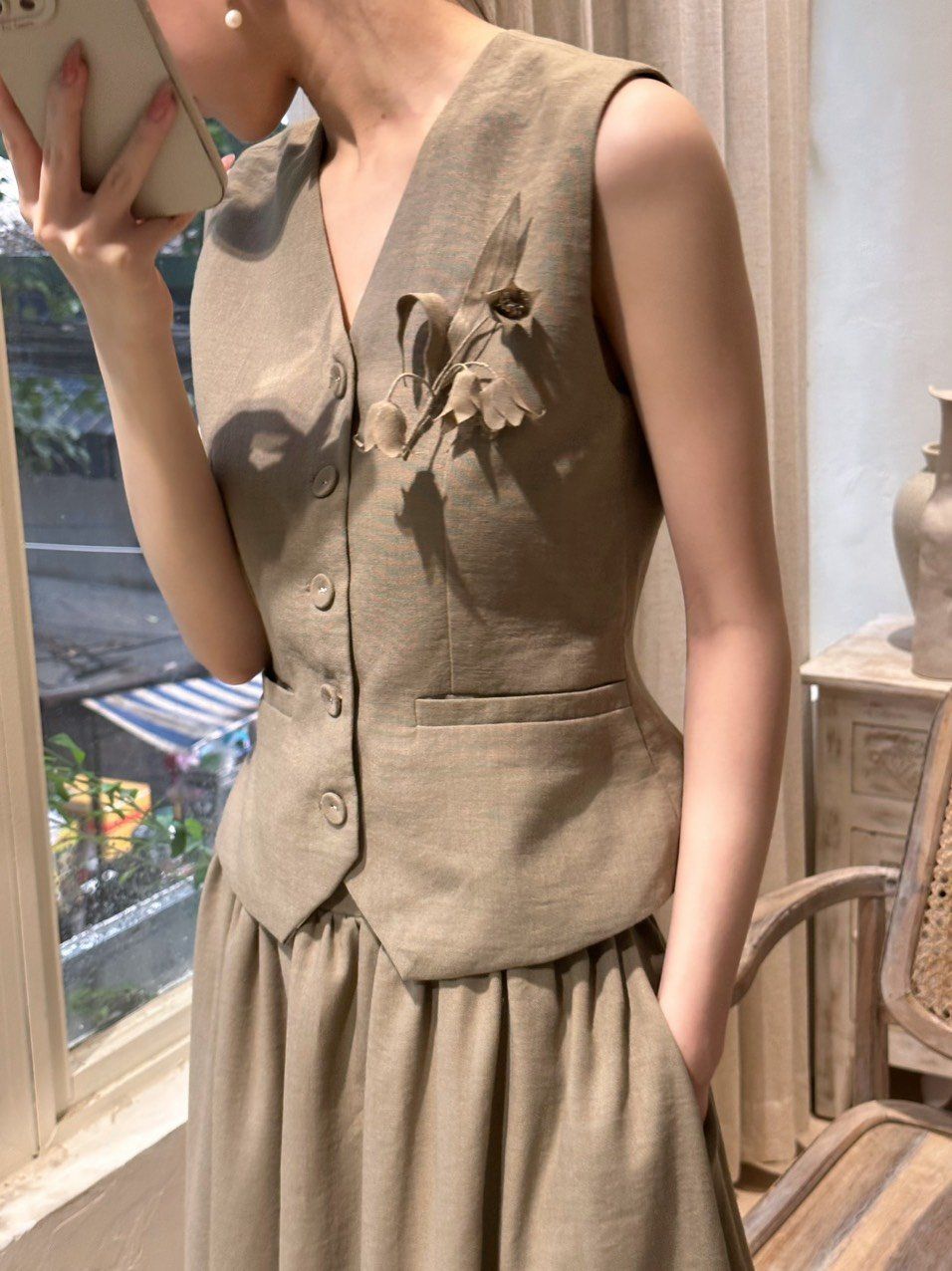 Reine Set - Set áo linen và chân váy L028