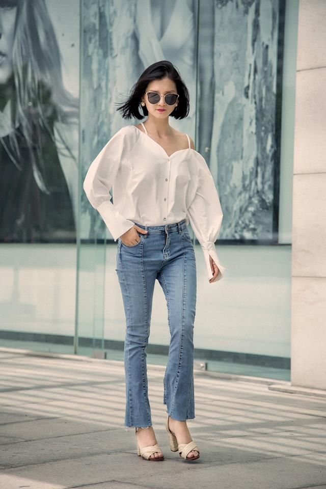 Áo sơ mi trắng trễ vai 2 dây A211