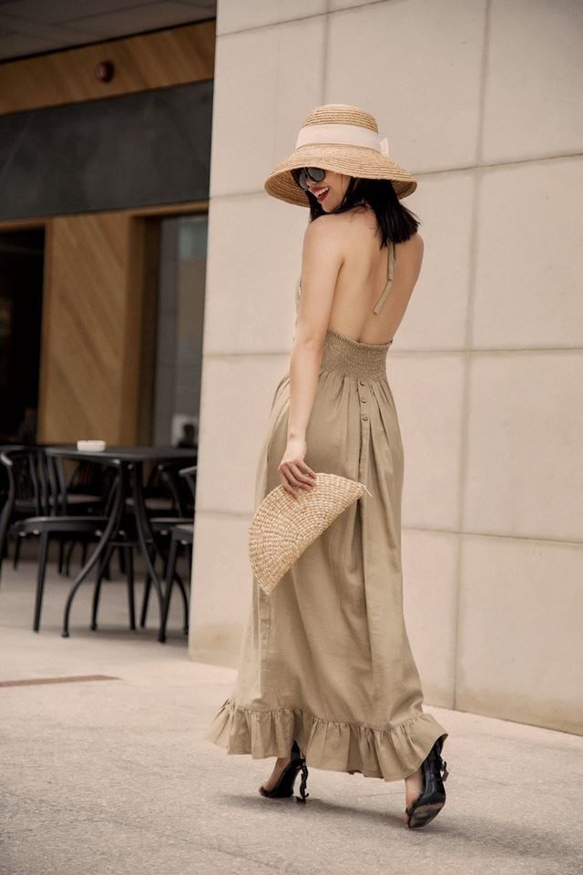 Alexa Dress - Đầm linen viền ren buộc dây phía sau cổ D361 D362