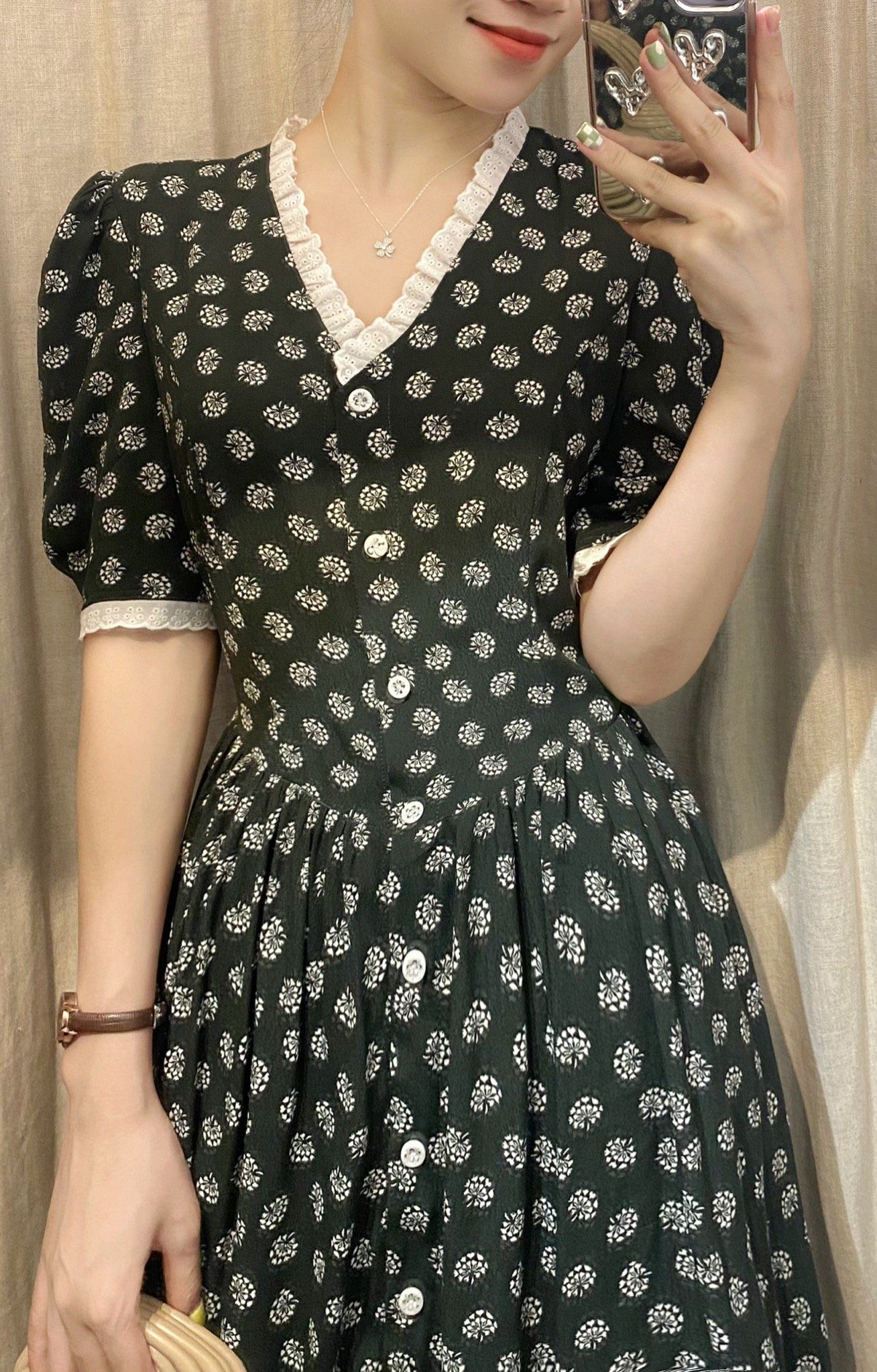 Jane Dress - Đầm Viền Cổ Tay Ngắn L36