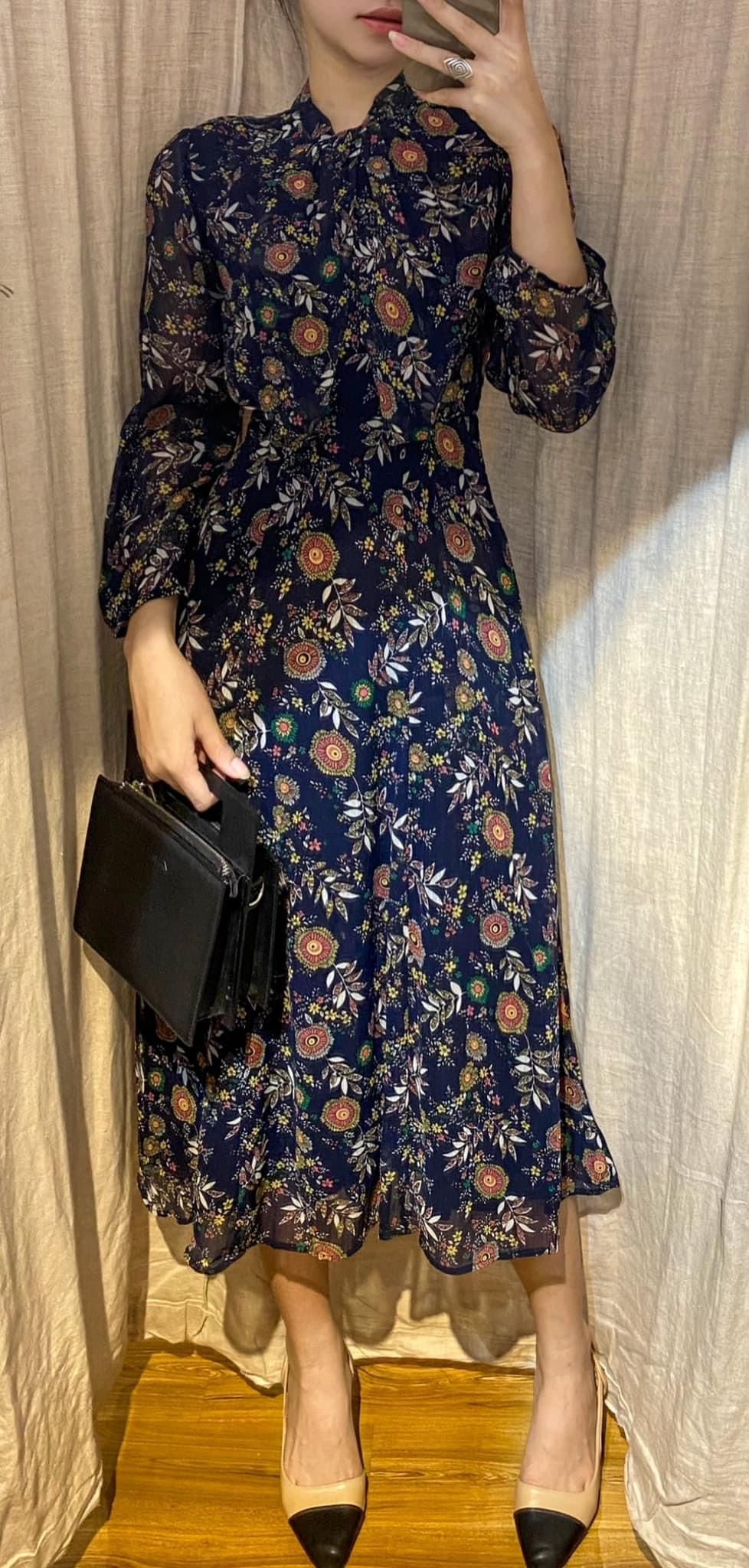 Eleanor Dress - Đầm voan tay dài in Hoa D03