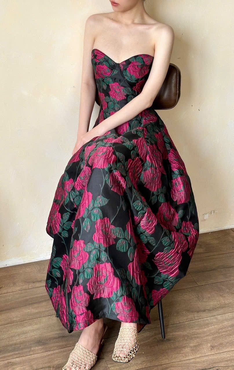 Brigitte Dress - Đầm Corset Hoa Hồng D0129